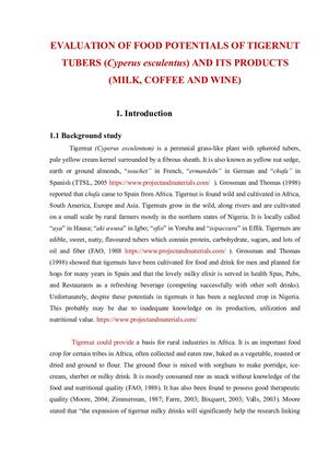 Evaluation Of Food Potentials Of Tigernut Tubers (Cyperus Esculentus) And Its Products (Milk, Coffee And Wine)