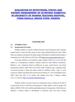 Evaluation Of Nutritional Status And Dietary Management Of In Patient Diabetics In University Of Nigeria Teaching Hospital, Ituku Ozalla, Enugu State, Nigeria