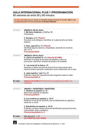 Aula internacional Pus 1 rozkład godzin