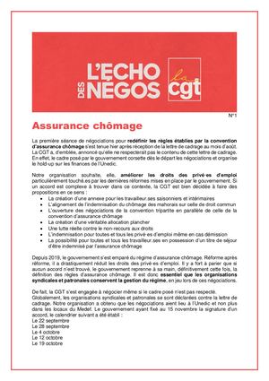 ECHO DES NEGOS - N°1 Assurance Chômage