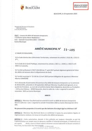 Fichier Parution Arrêtés 23 485 à 23 486 Du 03 10 2023