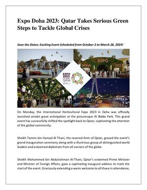 Expo Doha 2023: Qatar Takes Serious Green Steps to Tackle Global Crises