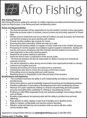 Afro Fishing (Pty) Ltd - financial assistant