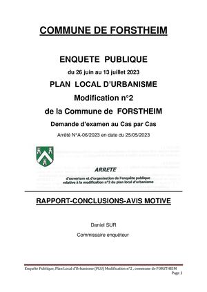Version définitive du rapport du Commissaire enquêteur