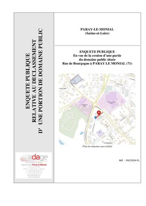 ENQUETE PUBLIQUE En vue de la cession d’une partie du domaine public située  Rue de Bourgogne à PARAY LE MONIAL