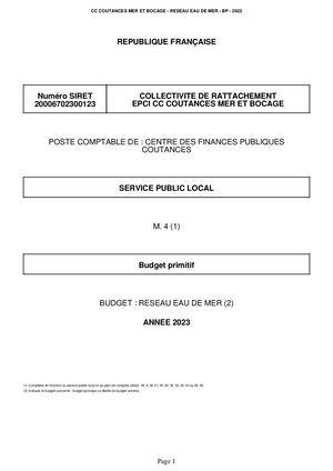 BUDGET PRIMITIF 2023 - Réseau eau de mer