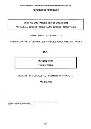 BUDGET PRIMITIF 2022 - GOUVILLE LOT