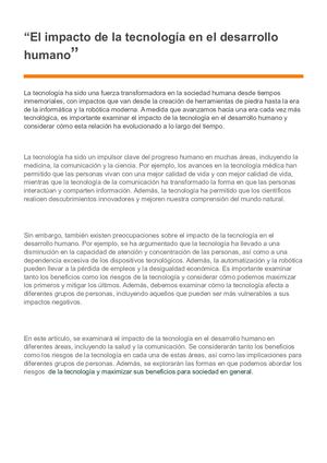 El Impacto De La Tecnología En El Desarrollo Humano