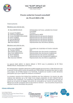 Compte Rendu Conseil Consultatif 19 Avril 2023