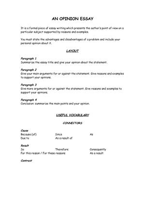 An Opinion Essay - 1st Bach.