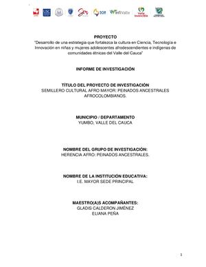 Semillero Cultural Afro Mayor: Peinados Ancestrales Afrocolombianos