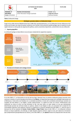 Grado 6° Actividad De Refuerzo 1 Ciencias Sociales