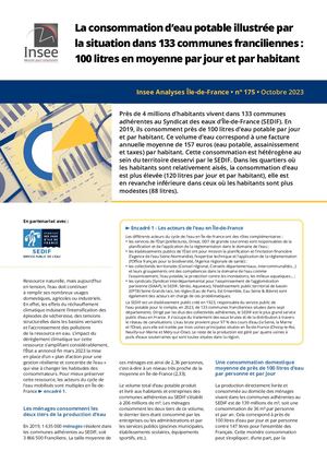 Étude Insee - La consommation d’eau potable illustrée par la situation dans 133 communes franciliennes : 100 litres en moyenne par jour et par habitant