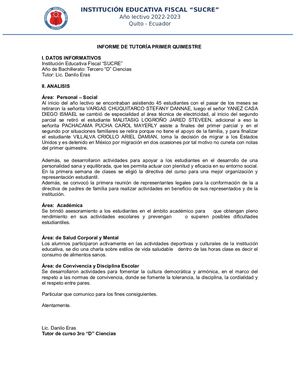 Informe De Tutoría Primer Quimestre