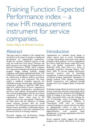 Training Function Expected Performance index – a new HR measurement instrument for service companies
