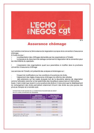 Echo Des Negos N°4 Assurance Chômage