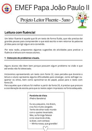 Projeto Ler Com Fluência 5 Ano
