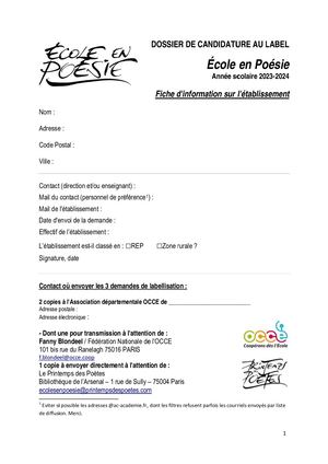 Charte Ecole En Poesie 2023 2024