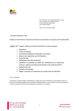 20221130 Circulaire Nationale Nâ° 1426 Relative Au D Ã©bat Sur Les Textes D'orientation Et Aux Votes Du Congr Ã¨s