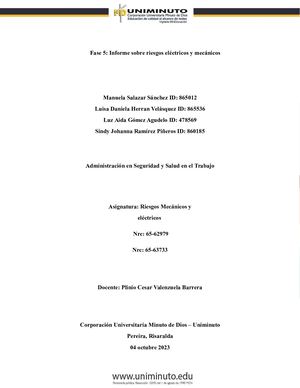 Informe De Riesgos Eléctricos Y Mecánicos Tellos Chelas (Discoteca) Actividad 8 Calameo