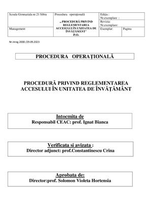 2023 2024 Procedura Privind Accesul In Scoala 21