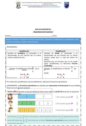 Equivalencia De Fracciones 5 Basico