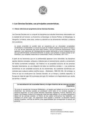 - Las Ciencias Sociales, sus principales características.