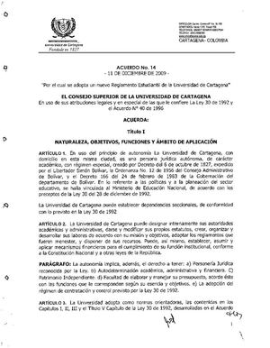 Reglamento Estudiantil Universidad de Cartagena