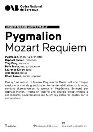 Pygmalion Requiem de Mozart dimanche 15 septembre 2023