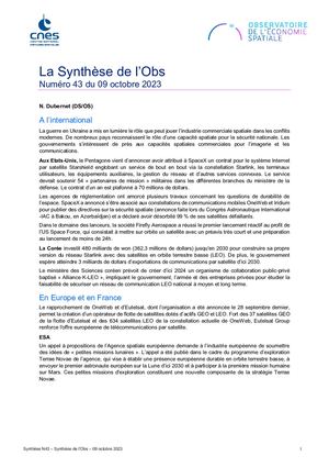 Observatoire de l'économie spatiale | Synthèse du 09/10/2023