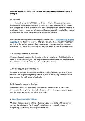 Medcare Reach Hospital; Your Trusted Source For Exceptional Healthcare In Siddipet