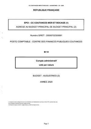 COMPTES ADMINISTRATIFS 2020 - AUGUSTINES