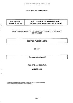COMPTES ADMINISTRATIFS 2020 - CINÉMAS