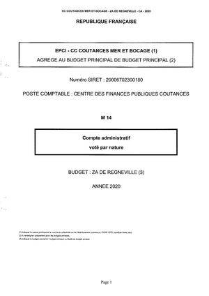 COMPTES ADMINISTRATIFS 2020 - REGNÉVILLE