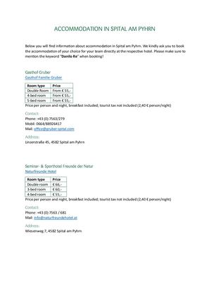 Accommodation Danilo Re 2024