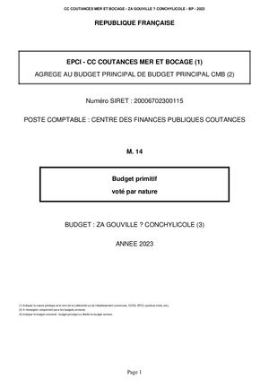 BUDGET PRIMITIF 2023- GOUVILLE ZONE CONCHYLICOLE