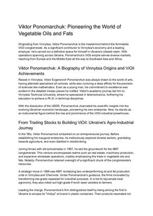 Victor Ponomarchuk: Trailblazer in the World of Vegetable Oils