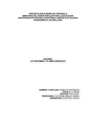 Informe La Pantomima Y El Mimo Dramatico