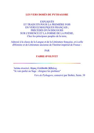 Vers Dores Pythagore