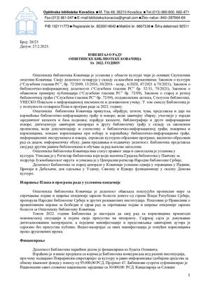 2022 Izveštaj O Radu