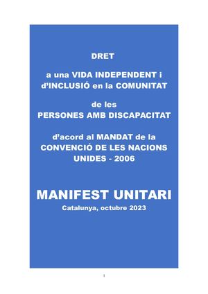 Manifest Unitari X Dret Vida Independent I Inclusió Comunitat Pd + Adhesions