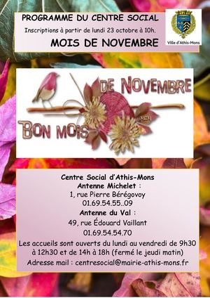 Programme du mois de novembre 2023 du Centre social