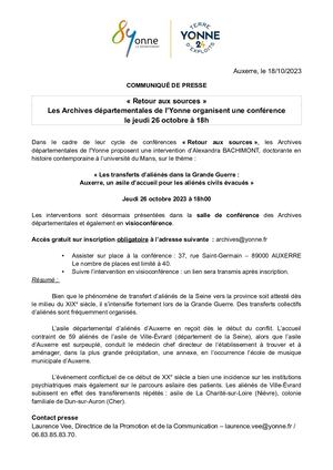 « Retour aux sources » Les Archives départementales de l’Yonne organisent une conférence