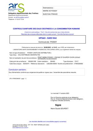 Analyses d'eau - 20/09/2023