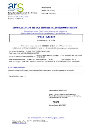 Analyses d'eau - 28/09/2023