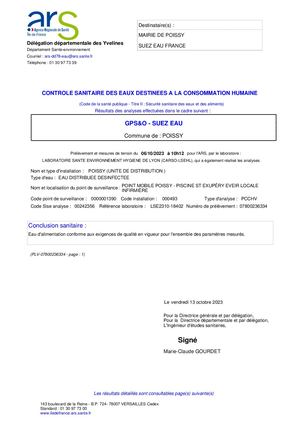 Analyses d'eau - 06/10/2023