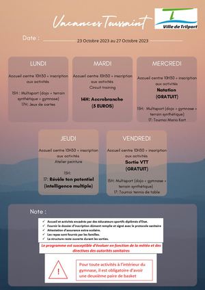 Planning Toussant Action Jeunesse