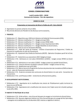 Séance du conseil communautaire du lundi 9 octobre 2023