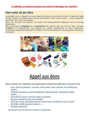 Une Malle De Jeu Libre APPEL AUX DONS