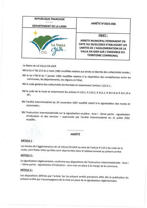 RLPI arrêté municipal LA VALLA EN GIER